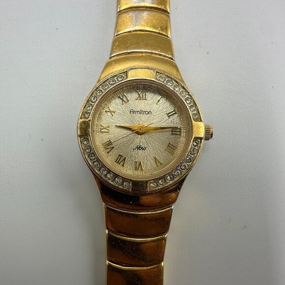 3/$30 Armitron Watch Women Gold Tone Crystal Bezel Round 22MM Dial 6.25" - Picture 2 of 14